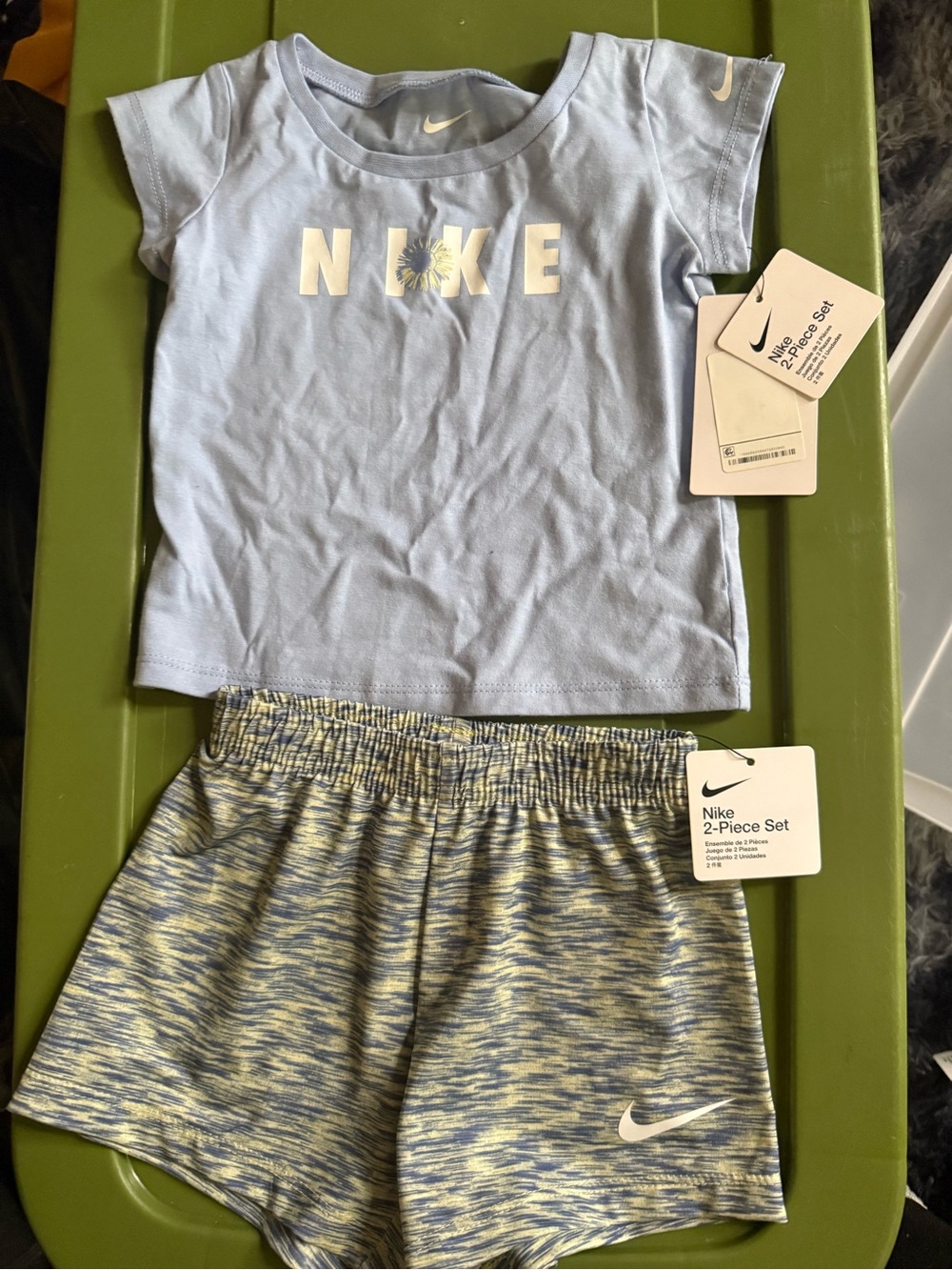 Nike Girls Blue Short Sleeve Top and Heathered Shorts Pajama Set